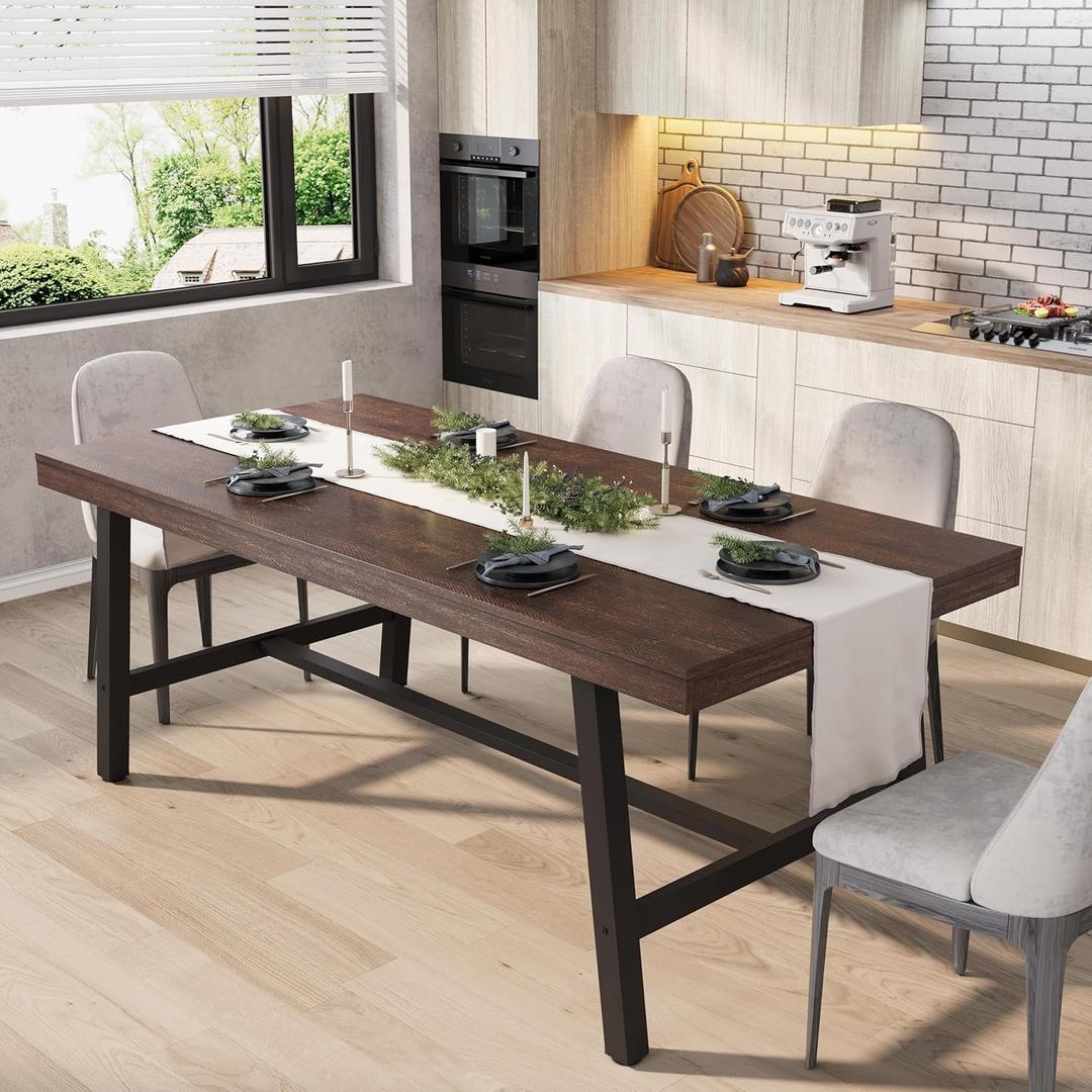 GarveeHome Industrial Dining Table for 6-8 People, 70.87" Long Kitchen Table with Sturdy Metal Frame, Rectangular Counter for Dinner, Kitchen, Dining Room (Rustic Birch, 71" Non-extendable)