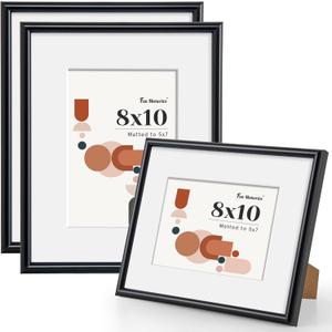 8x10 inch Picture Frame (Set of 3), 8x10Photo Frames with 5x7 Removable Mat, High Definition Plexiglass, Vertical and Horizontal Display, Wall Hanging Photo Frame, Black