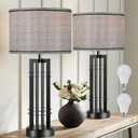 27in Tall Table Lamps for Living Room Button Control Farmhouse Rustic Table Lamps Set of 2 SideTable Lamps Black&Grey Bedroom Lamps for Bedside Nightstand End Table 2025 New