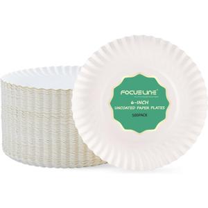FOCUSLINE 6 Inch White Paper Plates 500 Count, Uncoated Paper Plates, Everyday Disposable Dessert Plate 6" Plate Bulk, Pack of 500 Count