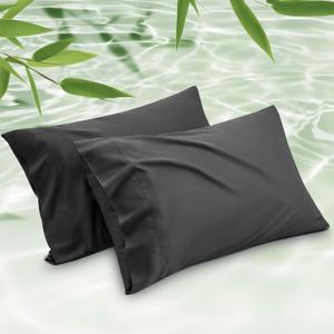 Bedsure King Size Pillow Cases Set of 2, Cooling Pillow Cases King, Rayon Derived from Bamboo Black Pillowcases, PureWoven Silky Soft Cool Bedding Pillow Covers with Envelope Closure, 20x36 Inches