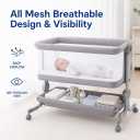 Baby Bassinet, 3-in-1 Portable Bedside Sleeper for Newborn All Mesh Sides Breathable with 6 Height Adjustments, 1-7 Anti-Reflux Incline, Detachable Mosquito Net, Storage Basket & 360 Lockable Wheels
