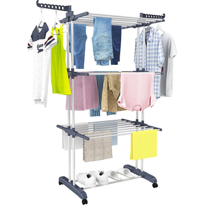 Upgraded 4-Tier Clothes Drying Rack, Drying Rack Clothing with Wheels, 19.68"D x 29.92"W x 67.70"H