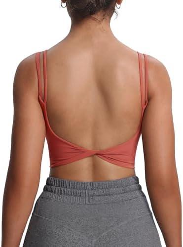 Aoxjox Women's Workout Sports Bras Fitness Yoga Crop Tank Twist Back Cami, XXS