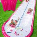 22ft Slip and Water Slide with 2 Inflatable BodyboardsPink Water Slide with Sprinkler for Kids BackyardSummer Water Toys for Kids Outside Lawn