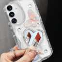 Toycamp for Samsung Galaxy S24 case Women - Cute Girly Girls Phone Cover for Samsung S24 Kawaii Aesthetic Pretty Unique Glitter Bling Sparkle Wave Design Funda para S 24, Mirro Heart