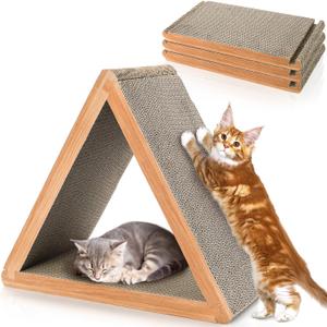 Nicunom 3-Sided Vertical Cat Scratching Post, Cat Scratcher Foldable, Triangle Cat Scratching Board, Multiple Angle Scratch Pad, 6 Usable Sides Recyclable Cat Scratcher Cardboard for Indoor Cats