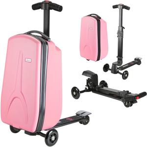 Scooter Luggage for Kids Scooter Suitcase for Ages 4-12, 4 in 1 Kids Luggage Boarding Suitcase Detachable & Foldable Scooter Travel Trolley Ride On Luggage-Pink, Medium