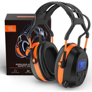 Gardtech AM/FM Radio Hearing Protection Headphones, Auto Radio Station Scan with LCD Display, 29dB Noise Reduction Safety Earmuffs, Rechargeable Noise Cancelling Ear Protection for Mowing, Yard Work