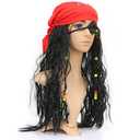 Boieo Pirate Wig for Women Men, Pirate Costume Women Men Halloween, Black Hair Wigs with Accessories, Headband Bandana Head Scarf Set, Adult Captain Hat Eye Patch