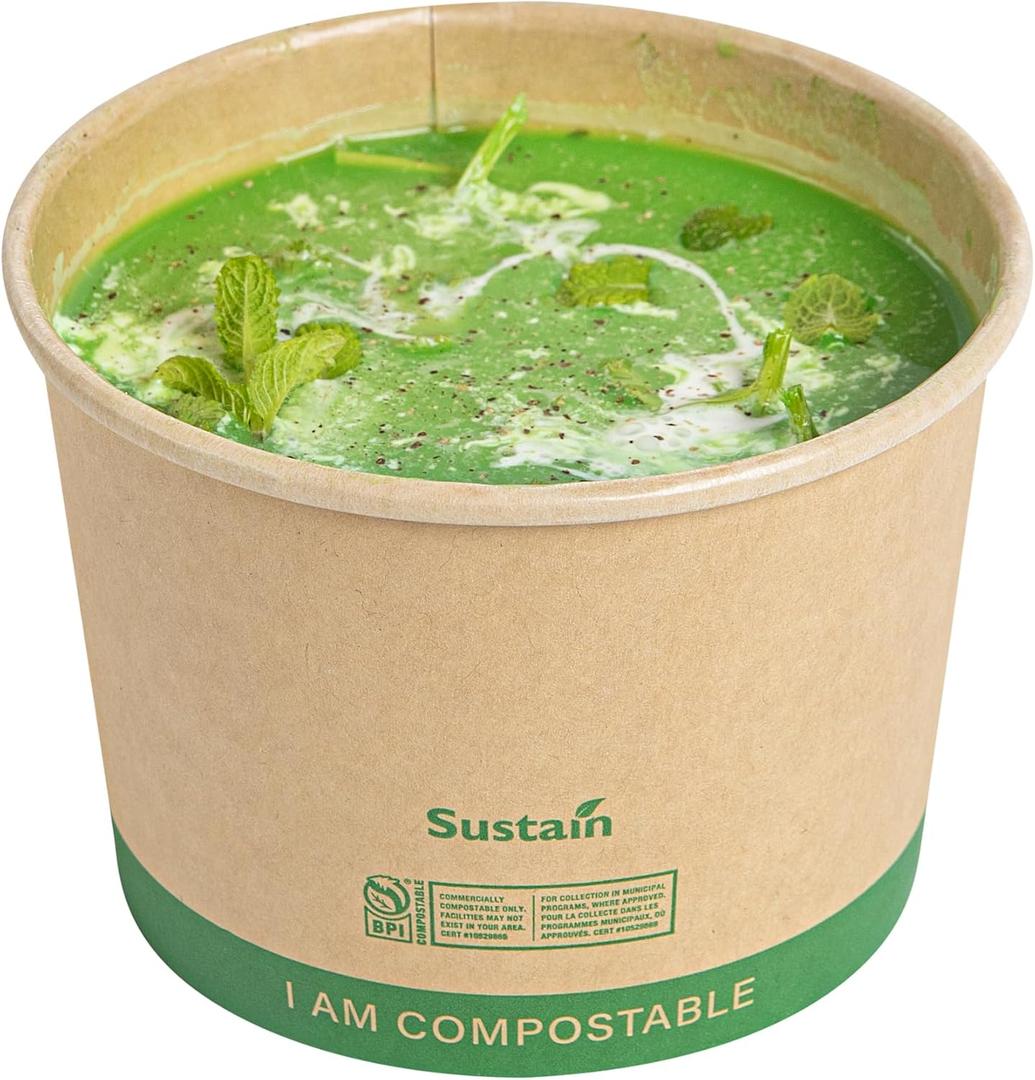 Restaurantware Paper Soup Containers 200 Pack Of 16 oz Disposable Kraft To Go Hot Soup Serving Bowls BPI-Certified Compostable Leakproof Stackable Food Containers For Noodles, Pasta And Desserts