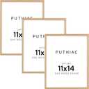 puthiac 11x14 Solid Oak Wood Picture Frame, Fits 8x10 with Mat or 11x14 Without Mat, Wall Display Only, Vertical or Horizontal, Plexi Front, 3 Pack, Natural Oak