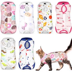 Kacctyen 6 Set Cat Recovery Suit After Surgery Female and Male Cat Kitten Surgery Suit E Collar Alternative Pajama Kitty Clothes for Spay Abdominal Skin Anti Licking(Animal,Large)