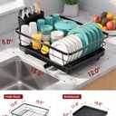 Sakugi Stainless Steel Dish Drying Rack for Kitchen Counter, Sink Organization and Storage Essentials with Silverware & Utensil Holder, Home and Apartment Decor, 12''W x 15.5''L, Black