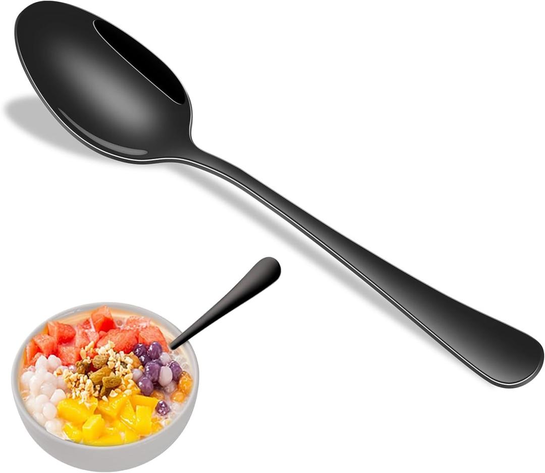 16-Piece 7.3 Inches Black Stainless Steel Dinner Spoons,Durable Soup Spoons,Black Table Spoon,Silverware Spoon