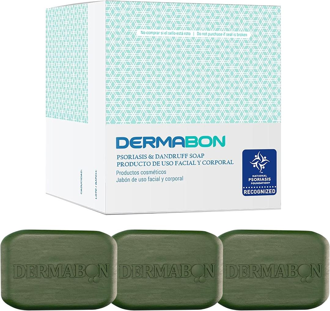 Dermabon Psoriasis Cleanser, Seborrheic Dermatitis & Eczema Soap Bar for Adults - 2% Coal Tar Soap Active Ingredient - Soothes Itching, Reduces Inflammation, Moisturizes Skin,Gentle Daily Use - 3 Pack Dermabon Psoriasis Cleanser, Seborrheic Dermatitis & Eczema Soap Bar for Adults - 2% Coal Tar Soap Active Ingredient - Soothes Itching, Reduces Inflammation, Moisturizes Skin,Gentle Daily Use - 3 Pack