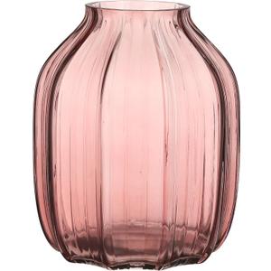 Large Pink Glass Vase for Flowers Ribbed Tall Pink Red Floor Vase 8.0" Decorative Vases for Home Table Centerpieces Flowers Decor and Farmhouse