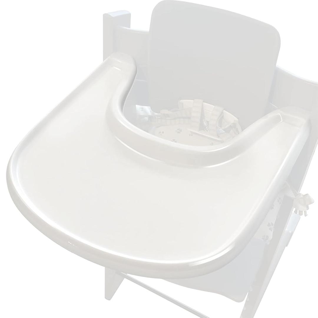 Baby High Chair Tray Compatible with Stokke Tripp Trapp Chair (V2 and Beyond) with Smooth Surface and Strong Suction Power Made of Food-Safe Plastic (BPA BPS BPF Lead Phthalate Free) - White
