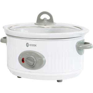 3.5 Quart Slow Cooker with 3 Heat Settings, Non-Stick and Dishwasher Safe, Removable Ceramic Pot Tempered Glass Lid, Cool Touch Handles for Entrees, Soups, Stews, Ivory White