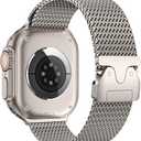 Milanese Mesh Loop Compatible with Apple Watch Bands for Men Women, Stainless Steel Mesh Loop with Parachute-style Buckle for iWatch Ultra 2 Series 10 9 8 7 6 SE 5 4 3 (44mm/45mm/46mm/49mm/(42mm Series 3 2 1), Natural)