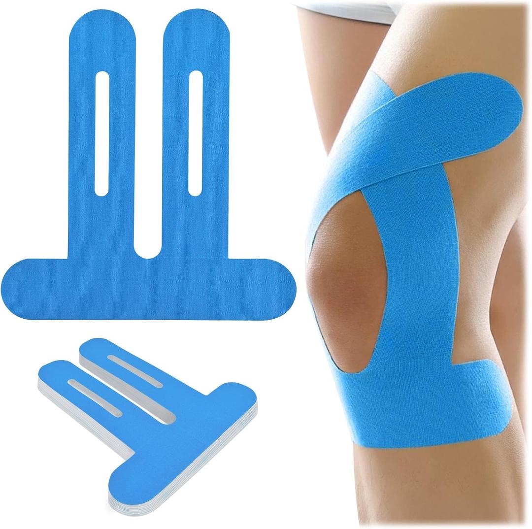 10 Pcs Kinesiology Tape for Knees, Knee Tape Blue, precut Kinesiology Tape for Knees Hypoallergenic & Breathable & Waterproof & Comfortable, Knee Tape for Knee Pain Relief pre Cut, Adhesion 4-7 Days