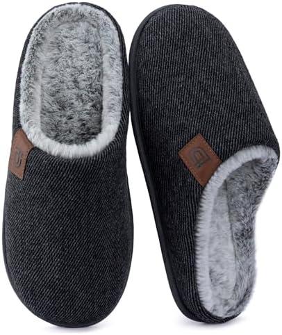 ULTRAIDEAS Men's Fuzzy Scuff Slippers Comfy Winter Warm Indoor House Shoes Fur Lined 9-10