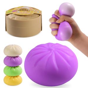 Dumpling Squishies Toy, Giant Glitter Dumpling, Colorful Steamed Bun Stress Balls Fidget Sensory Toy,Squeeze Dough Ball Stress Relief Hand Toys with Food Steamer Stretchy Desk Toys (