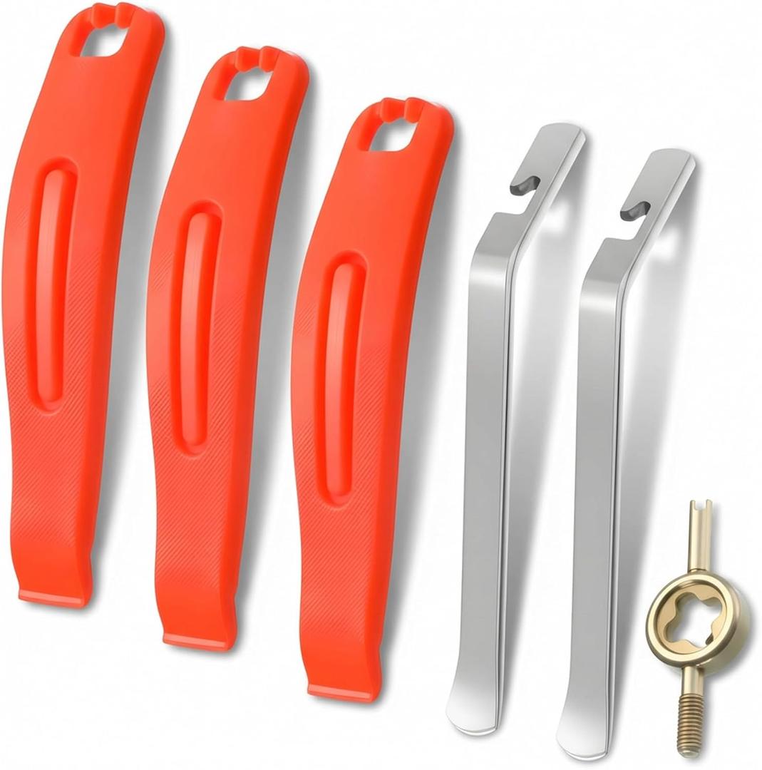 Bicycle Tire Levers - Bike Tire Levers with Stainless Steel Spoons and Valve Core Wrench - Bike Tires Repair Kit for Road and Mountain Bikes