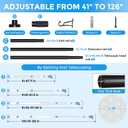 Tension Curtain Rod 40-126 In Heavy Duty-Black Extra Long Curtain Rod No Drilling For Window, Adjustable Tension Rod Diameter 1.26in Outdoor Curtain Rods For Patio One-Pull Lock