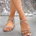 GORGLITTER Women's Rhinestone Flat Sandals Dressy Glitter Open Toe Sparkly Dress Summer Beach 2026 Slides Shoses, 41