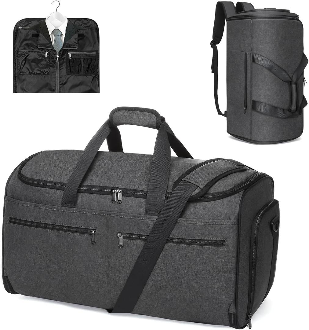 Bukere Garment Bags for Travel, Convertible Carry on Duffel Bag for Men Women, Backpack Straps, Shoe Compartment, 3 in 1 Hanging Dress Suit Bags for Men Women (Backpack Midnight Grey)