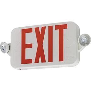 Lithonia Lighting Basics LED Exit Sign/Emergency Light Combo, Red/Green Switchable Exit Sign and Emergency Lights for Business, 2-Head Fixture, Round Lamp Heads, White (ECRG RD M6) 3 Pack