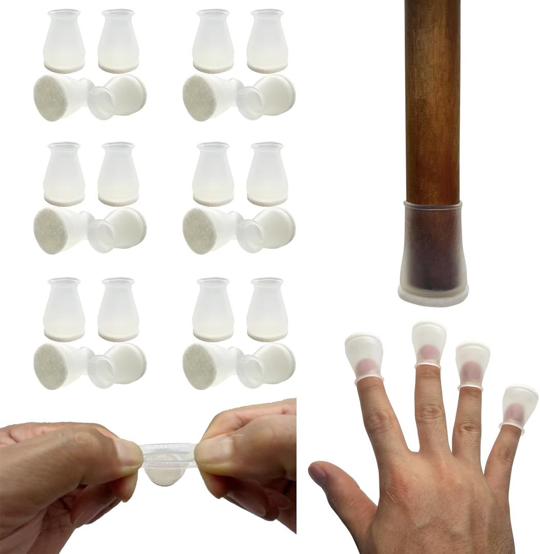 Extra Small Silicone Chair Leg Floor Protectors with Felt, FIT 19/32 to 15/16 Glide Chair Leg Caps Silicon Furniture Leg Feet Cover Bottom Slide Protect Hardwood Floors No Scratches No Noise 24 Pack (24pack-semi-transparent)