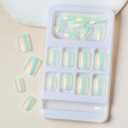 Pearl White Press on Nails Short Square Fake Nails Aurora False Nails with Design White Chrome Glue on Nails Full Cover Acrylic Nails Glossly Stick on Nails for Women Manicure 24pcs
