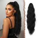 FESHFEN Ponytail Extensions, Long Claw Clip in Ponytail Hairpiece Synthetic Pony Tails Hair Piece Natural Wavy Hairpieces for Women, Black 25 inch