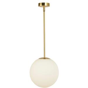 Globe Pendant, Matte White Glass with Brass Finish, One Light Pendant Hanging Modern Light Fixture (25cm/ 10inch Lampshade)