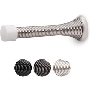 HOMOTEK 12 Pack Spring Door Stopper with Rubber Bumper 3-1/8" Flexible Heavy Duty Wall Door Stop Low Mounted Bumper for Home (Satin Nickel)