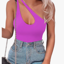 SAUNGKUAI Women's Sexy One Shoulder Sleeveless Cutout Thong Bodysuit Tank Top Body Suits V Backless Tummy Control Shapewear M