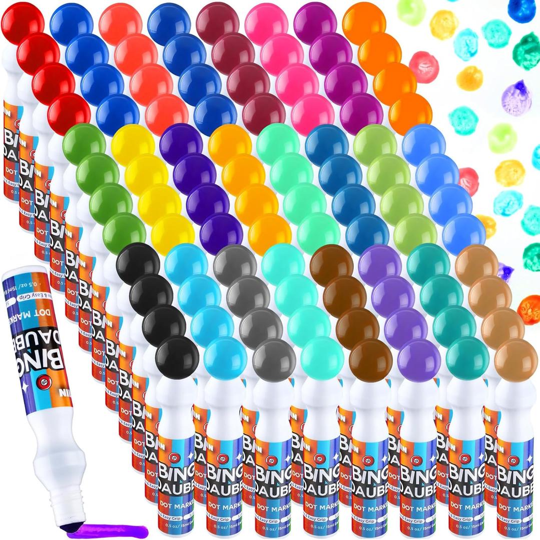 Crtiin 96 Pack Bingo Daubers Bulk, 24 Colors Mini Dot Markers Bingo Supplies, Dot Paint Markers Set for Art and Crafts Painting Supplies Christmas Drawing Coloring