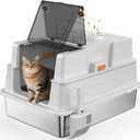 Extra Large Enclosed Stainless Steel Cat Litter Box with Lid - XXXL Giant Metal Enclosed High Sides Litter Boxes for Multi-Cat Households and Overweight Cats - Black (White)