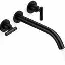 Matte Black Wall-Mount Bathtub Tub Filler, Solid Brass High-Flow Wall-Mount Tub Spout with 2 Handles, Long Spout Reach, for Filling Bathtubs
