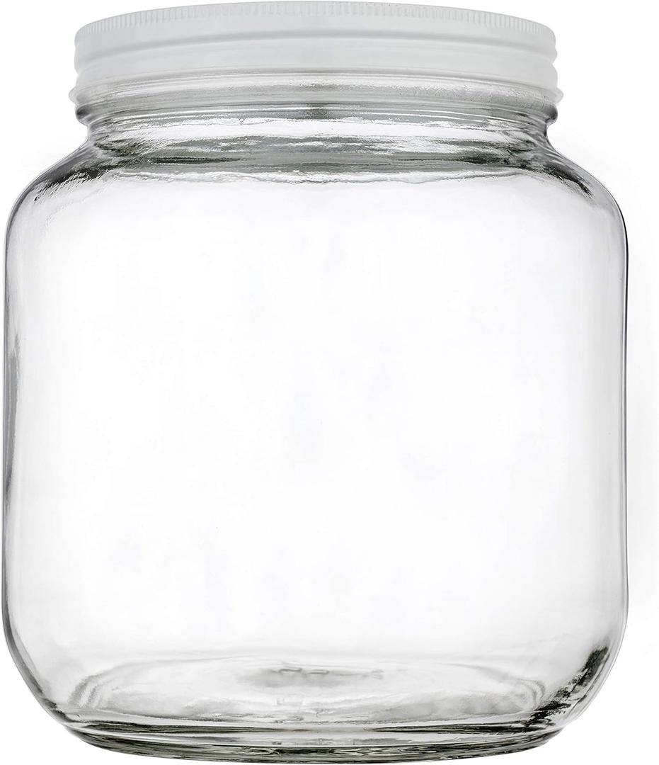 Half Gallon Glass Large Mason Jar Wide Mouth with Airtight Metal Lid - 1/2 Gallon (64oz) Capacity - Pickling, Storing and Canning- BPA-Free Dishwasher Safe- By Kitchentoolz - Made in USA