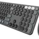 Seenda Wireless Bluetooth Keyboard Mouse Combo, COE202 Retro Cute Round Keyboard, Silent Mouse, 3 Multi-Device Connection, Full Size Compatible for PC/Laptop/Mac/MacBook/iPad/Tablet, Black