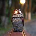 Garden Solar Owl Decoy Statue Outdoor Figurine Light Decor Glowing Eyes Spring Mounted Wobblying Head Resin Sculpture Decoration for Home Porch Patio Lawn Farm Yard Housewarming Ornament Gift