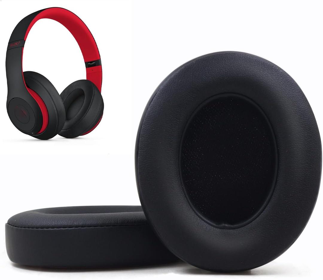 Replacement Ear Pads Cushions Compatible with Beats Studio 3.0/2.0, Headphone Ear Covers with High Density Memory Foam, Soft Leather, Adaptive Beats Noise Cancelling Headphones Replacement Earpads (Black)