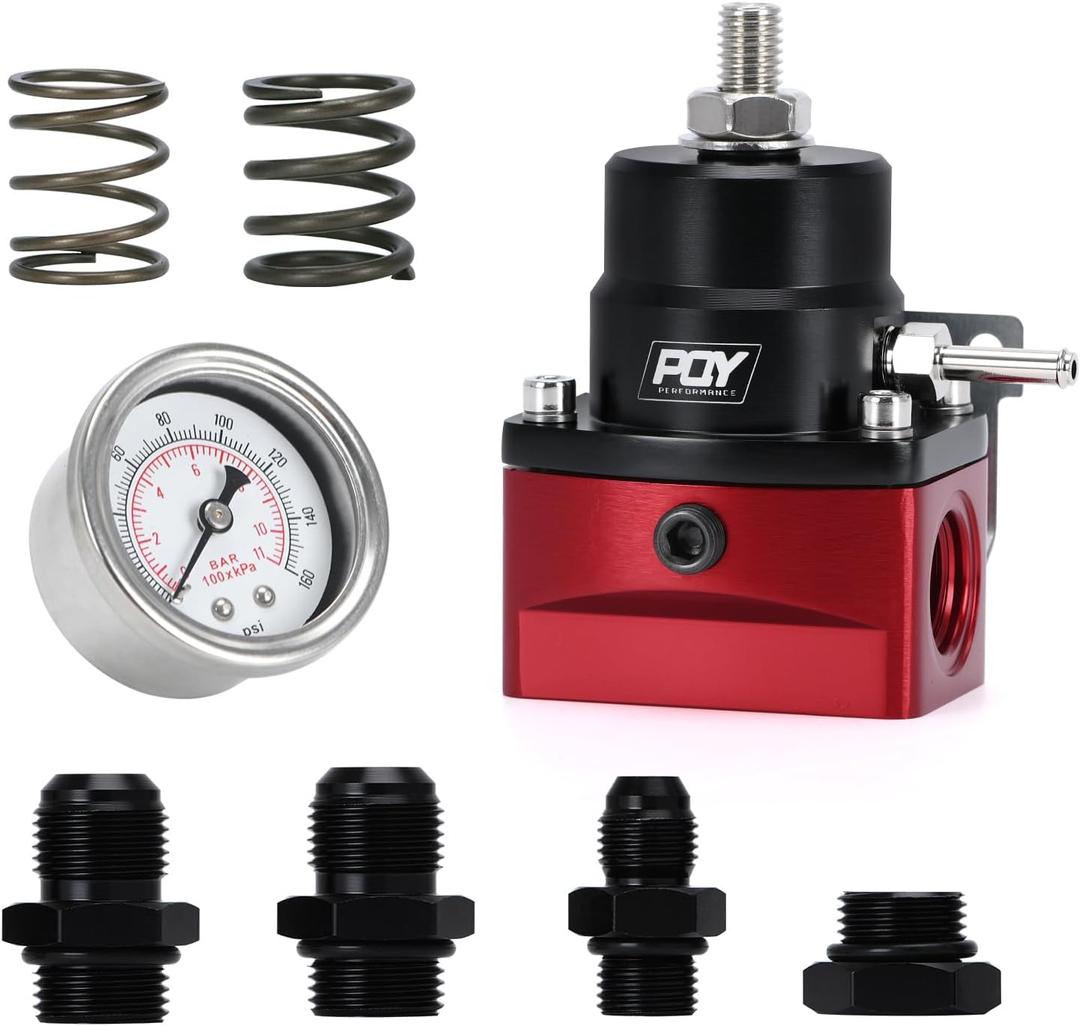 Adjustable EFI Fuel Pressure Regulator Kit 3-70PSI with AN8 Feed Port and AN6 Return Port (red+black)