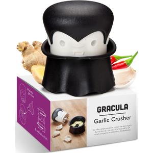 OTOTO Gracula Garlic Crusher, Garlic Peeler, Also for Ginger, Nuts, Chili, Herbs - Twist Top Mincer & Easy Squeeze Manual Press Peeler, Goth Gifts (Gracula Garlic Crusher)