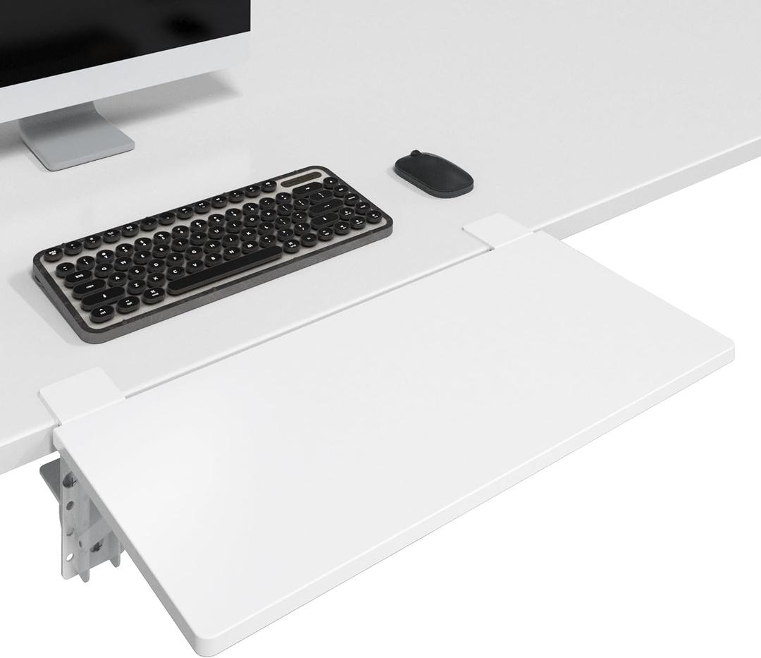BONTEC Adjustable Desk Extender Tray, 27.2x9.5 Inch Clamp-on Keyboard or Arm Rest Shelf, 90 Foldable Platform, Fits Most Office Desks, White (20"*9.5"(51cm*24cm), White)