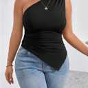 WDIRARA Women's Plus Size One Shoulder Tank Top Ruched Asymmetrical Sleeveless Tops (Black)