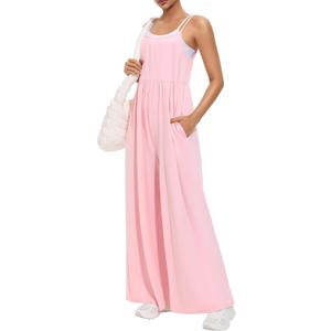 EUYZOU Jumpsuits for Women Casual Loose Fit Summer Outfits Wide Leg Rompers Sleeveless Vacation Trendy One Piece Jumpers